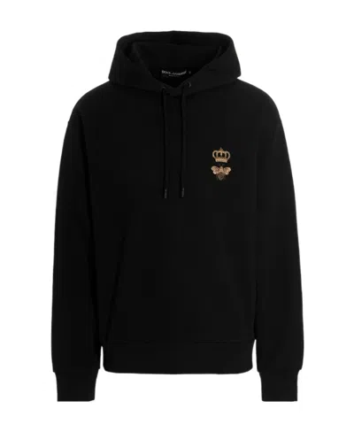 DOLCE & GABBANA DOLCE  GABBANA LOGO EMBROIDERED DRAWSTRING HOODIE