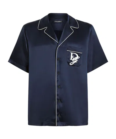 DOLCE & GABBANA DOLCE  GABBANA LOGO EMBROIDERED SATIN SHIRT