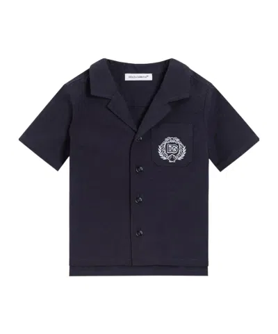 Dolce & Gabbana Embroidered-logo Shortsleeved Shirt In Black