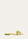 Dolce & Gabbana Yellow Sliders With Embroidered Majolica Pattern In Cotton And Leather Woman In Multicolor Sole
