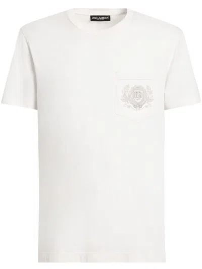 Dolce & Gabbana Dg Logo Embroidered Cotton T-shirt In Beige