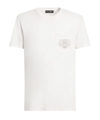 Dolce & Gabbana Dg Logo Embroidered Cotton T-shirt In Beige