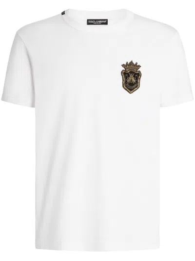 Dolce & Gabbana White Heraldic Patch Cotton T-shirt In Bianco Ottico