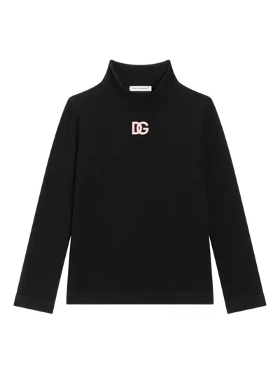DOLCE & GABBANA EMBROIDERED-LOGO TURTLENECK TOP