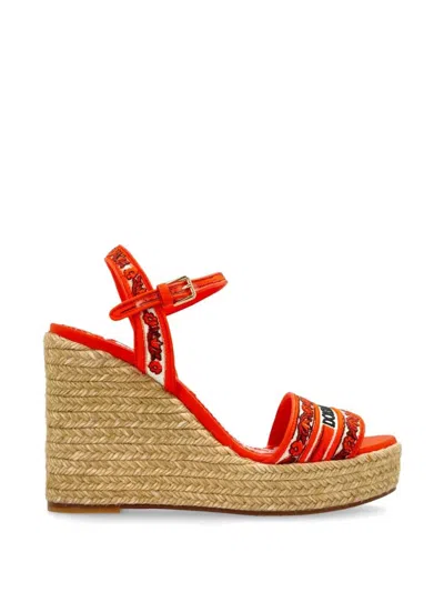 Dolce & Gabbana Embroidered Logo Wedge Sandals In Orange
