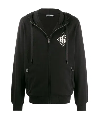 Dolce & Gabbana Embroidered Logo Zip-up Hoodie In Black