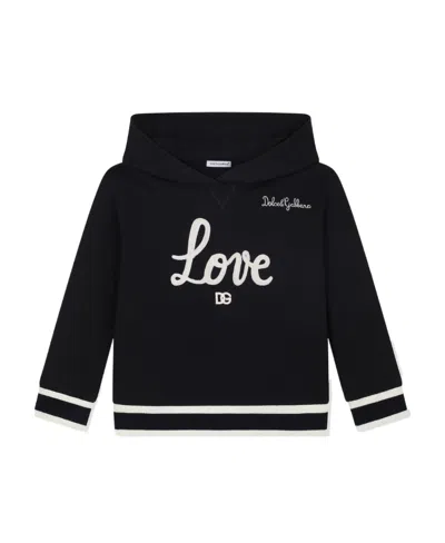 Dolce & Gabbana Embroidered Long-sleeved Hooded Sweater In Black