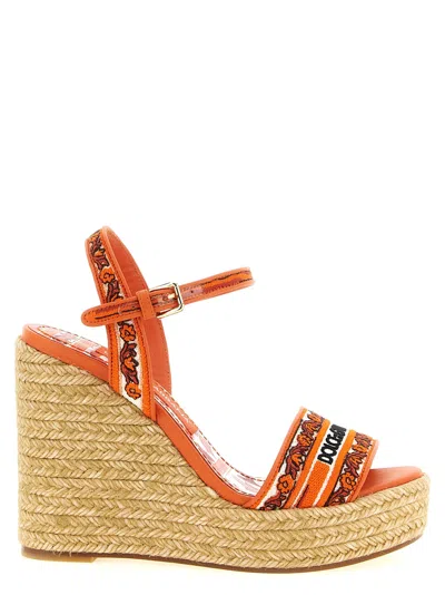 Dolce & Gabbana Embroidered Maiolica Wedge Sandal In Orange
