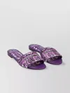 Dolce & Gabbana Violet Sandals With Logo Embroidery On The Front And All-over Majolica Motif In Cotton Blend Woman In Purple