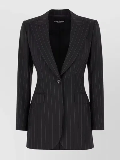DOLCE & GABBANA EMBROIDERED PINSTRIPE WOOL BLAZER