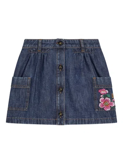 Dolce & Gabbana Kids' Embroidered-pocket Denim Skirt In Blue