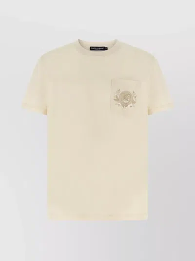 Dolce & Gabbana Embroidered Pocket T-shirt With Short Sleeves In Beige