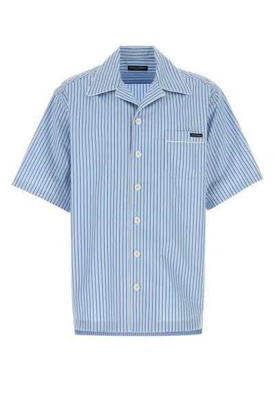 Dolce & Gabbana Embroidered Poplin Shirt In Blue