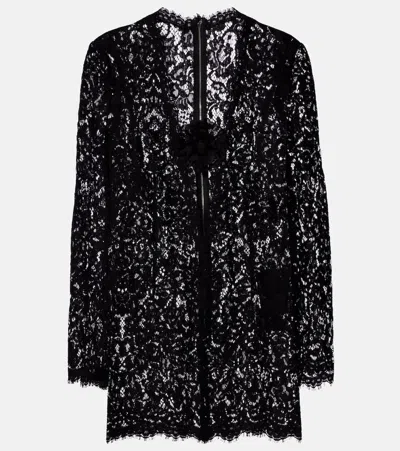Dolce & Gabbana Embroidered Scalloped Minidress In Black