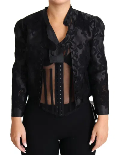 Dolce & Gabbana Embroidered Silk Blend Foliage Jacket In Black