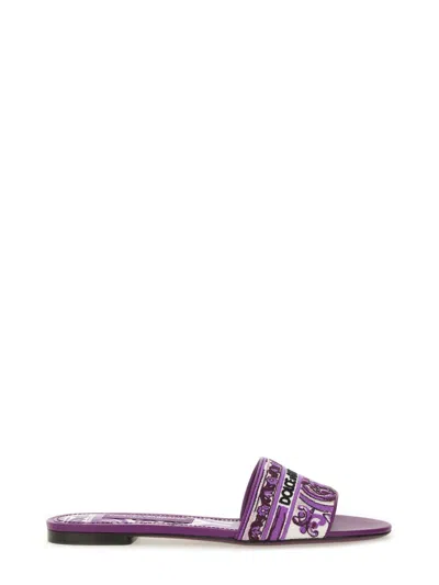 Dolce & Gabbana Embroidered Slides In Purple