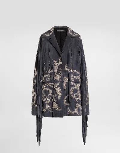 Dolce & Gabbana Embroidered Split Leather Jacket In Multi