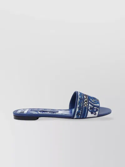 Dolce & Gabbana Embroidered Strap Flat Sandals With Patterned Sole