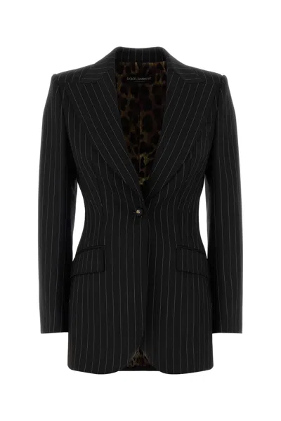 Dolce & Gabbana Embroidered Stretch Wool Blazer In Black