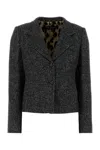 Dolce & Gabbana Embroidered Stretch Wool Blend Blazer In Gray