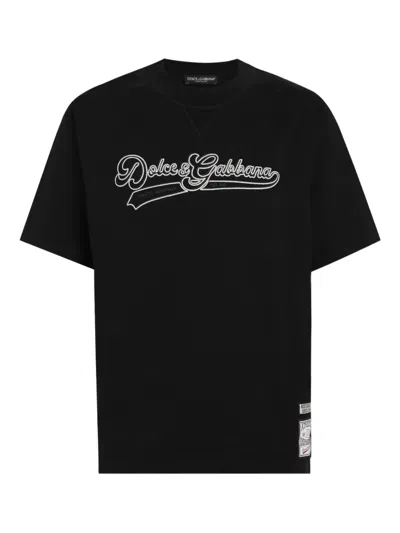 Dolce & Gabbana Crewneck T-shirt With Embroidered-logo In Black
