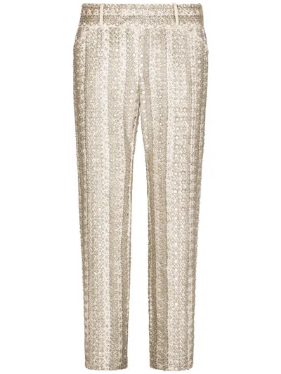 Dolce & Gabbana Embellished Tailored Trousers In White
