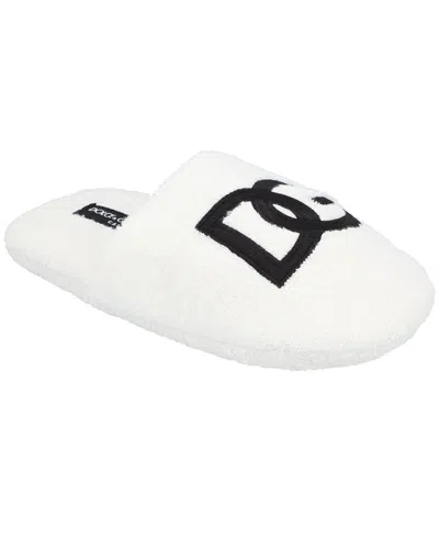 Dolce & Gabbana Embroidered-logo Cotton Slippers In White