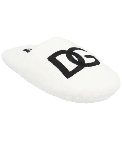 Dolce & Gabbana Embroidered Terry Cotton Slippers In White