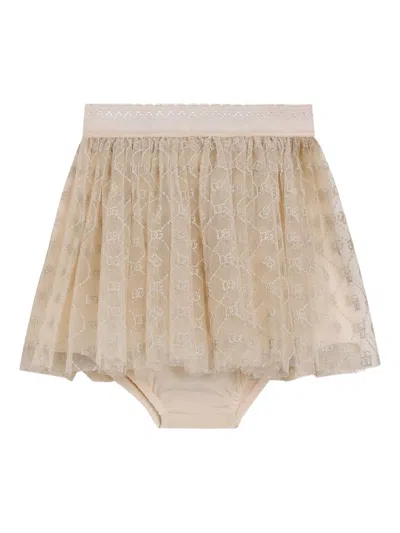 Dolce & Gabbana Babies' Embroidered Tulle Skirt In Brown