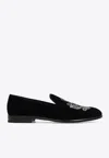 Dolce & Gabbana Leonardo Velvet Slippers Dg Coat Of Arms In Black