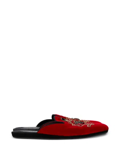 Pre-owned Dolce & Gabbana Embroidered Velvet Mules In Red