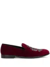 Dolce & Gabbana Embroidered Velvet Slippers In Red