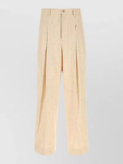 Dolce & Gabbana Embroidered Viscose Blend Tailored Trousers In Neutral