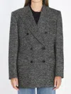 Dolce & Gabbana Double-breasted Herringbone Jacket With Animal Print Lining In Gray