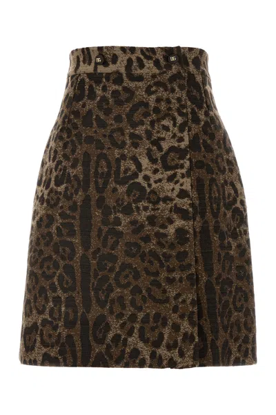 Dolce & Gabbana High Waisted Wool Skirt Animal Motif Buttons In Animal Print