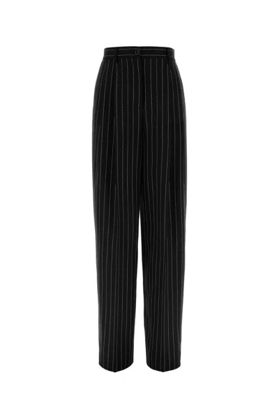 Dolce & Gabbana Embroidered Wool Striped Pants In Stripped