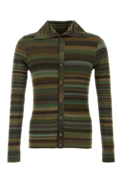 Dolce & Gabbana Embroidered Wool-blend Striped Cardigan In Animal Print