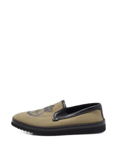 Pre-owned Dolce & Gabbana Embroidered-crest Slip-on Sneakers In Green