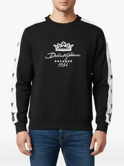 Pre-owned Dolce & Gabbana Embroidered-logo Crew-neck Cotton Sweatshirt In Black
