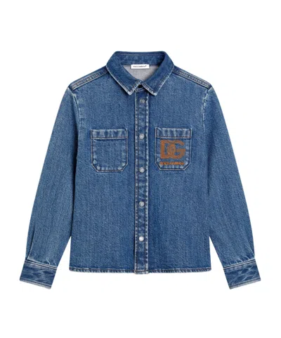 Dolce & Gabbana Kids' Embroidered-logo Denim Shirt In Blue