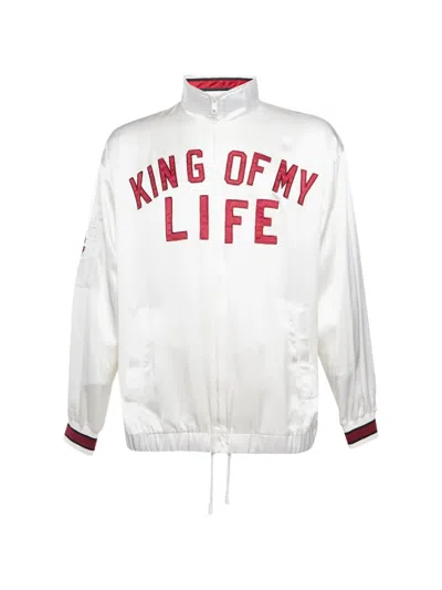 Pre-owned Dolce & Gabbana Embroidered-slogan Satin Bomber Jacket In White