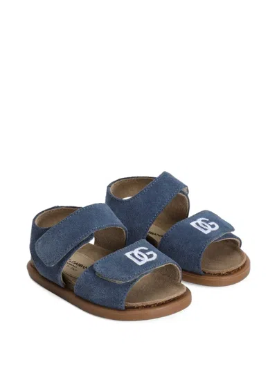 Dolce & Gabbana Kids' Embroidery-logo Sandals In Blue