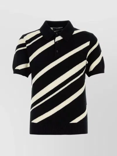 DOLCE & GABBANA EMBROIDERY STRIPED COTTON POLO SHIRT
