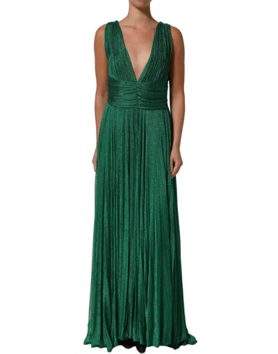 Pre-owned Dolce & Gabbana Emerald Green Plissé Evening Gown Women's Dress ()