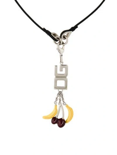 Pre-owned Dolce & Gabbana Enamel & Cord Cherry & Banana Pendant Necklace, 22" In Multi