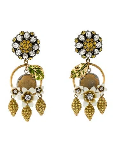 Pre-owned Dolce & Gabbana Enamel & Crystal Lemon Chandelier Clip-on Earrings