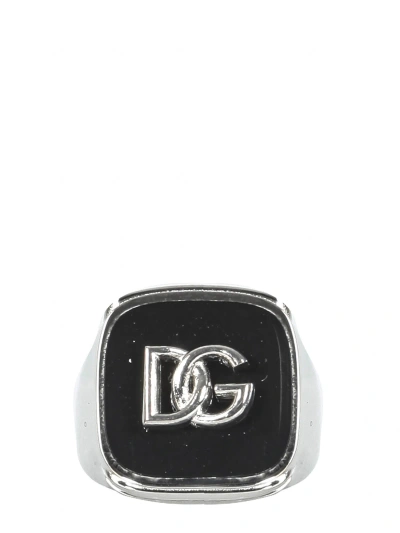 Dolce & Gabbana Enamel And Logo Ring In Silver