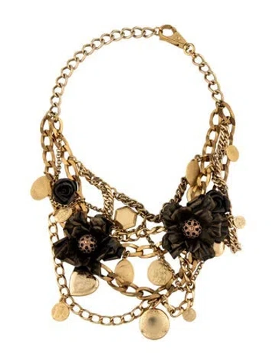 Pre-owned Dolce & Gabbana Enamel Flower & Locket Multistrand Necklace, 19" In Multicolor