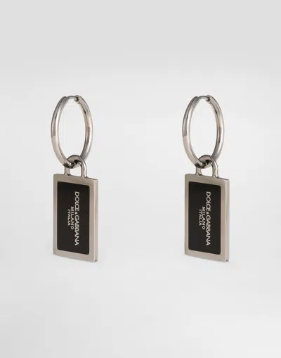 DOLCE & GABBANA ENAMELED CREOLE EARRINGS WITH LOGO