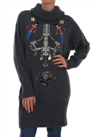 Dolce & Gabbana Enchanted Crystal Turtleneck Sweater In Gray